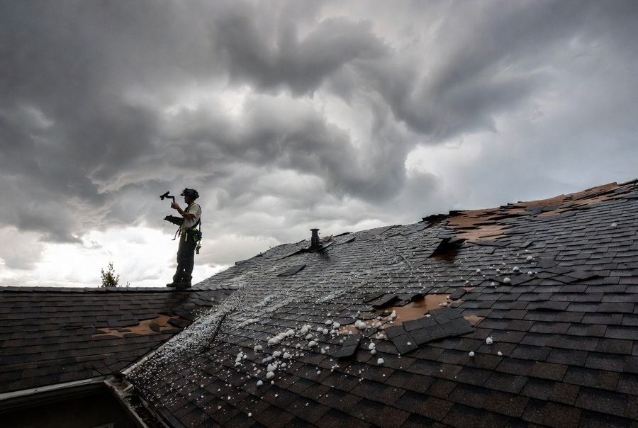 Storm and hail damage on a residential roof