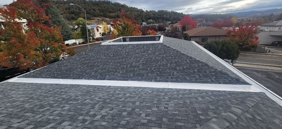 Commercial shingle roof, aerial view